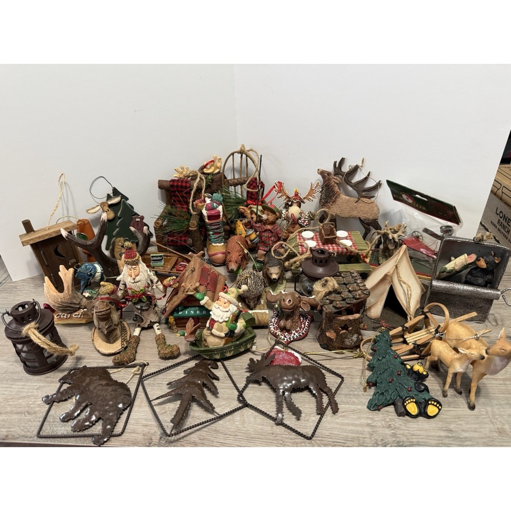 Lot Of Rustic Woodland Ornaments - Most Are Kurt Adler - Moose Bear Outhouse